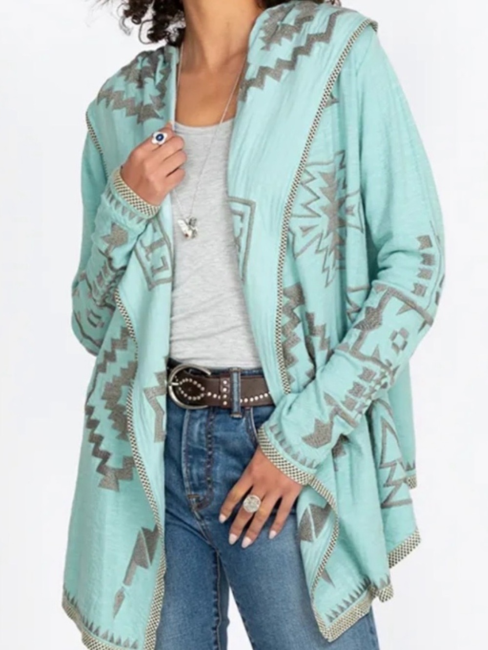 Johnny Was Biya Eleu Hooded Open Cardigan Sweater